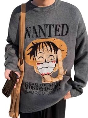 NICE.11 ($100) One Piece Monkey D. Luffy “Wanted” Knitted Sweater